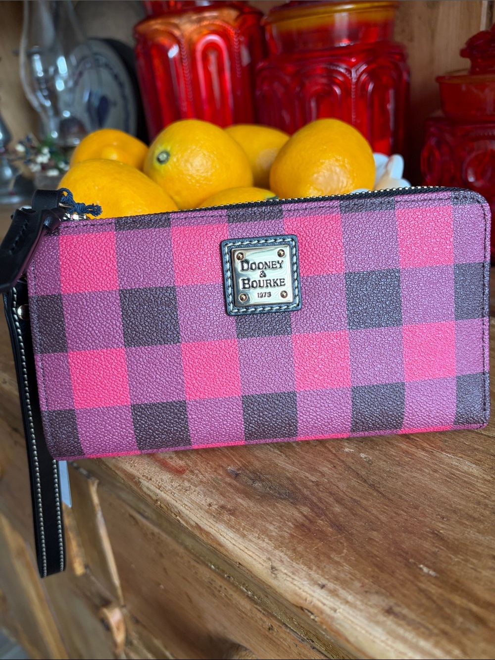 NWT - Dooney & Bourke Tucker Red and Black Plaid Wristlet with Gift Box
